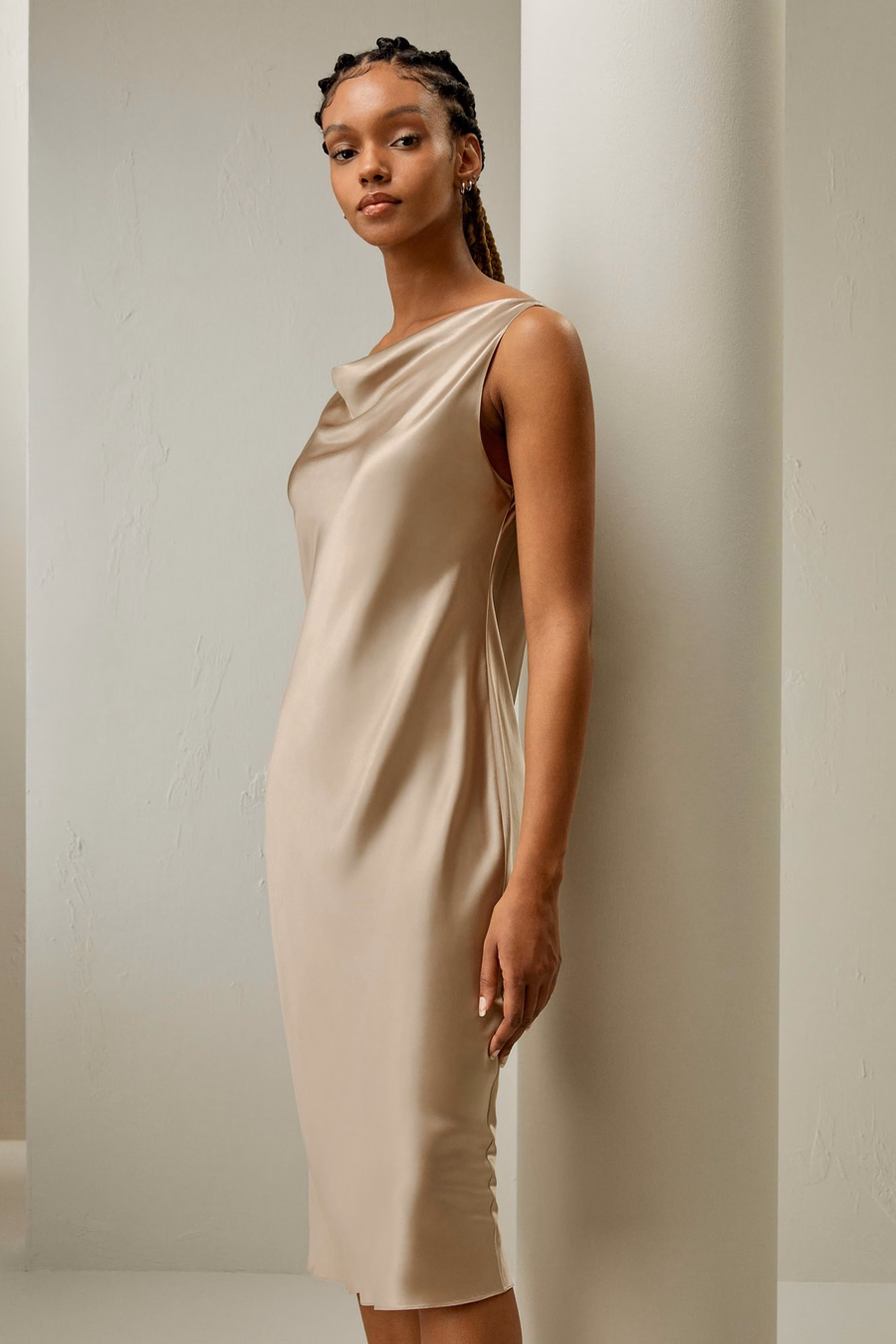 Robe Midi en Soie Watershine avec Col Bateau