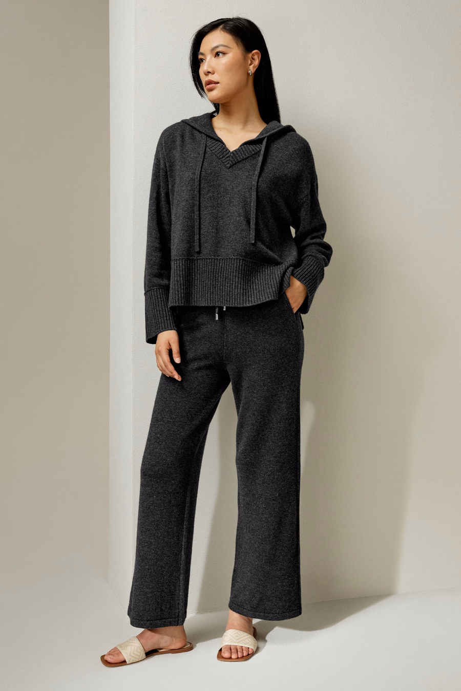 Pantalon large en jersey en laine Mérinos