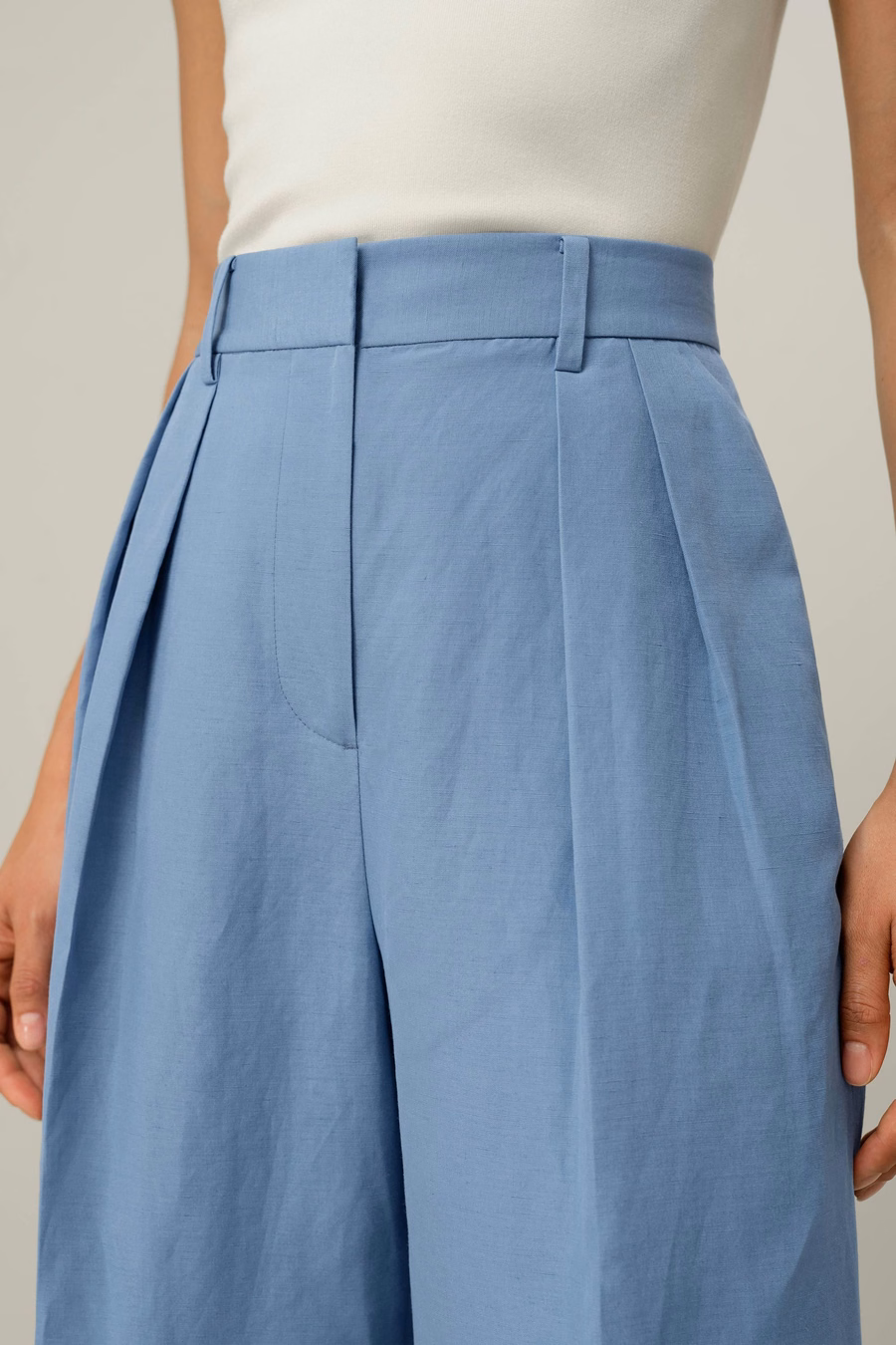 Pantalon large en soie et lin