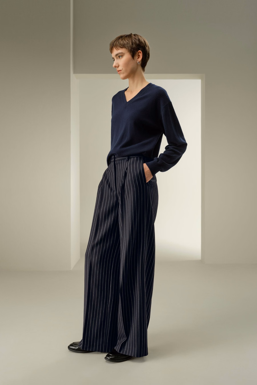 Pantalon à rayures larges en mélange de laine