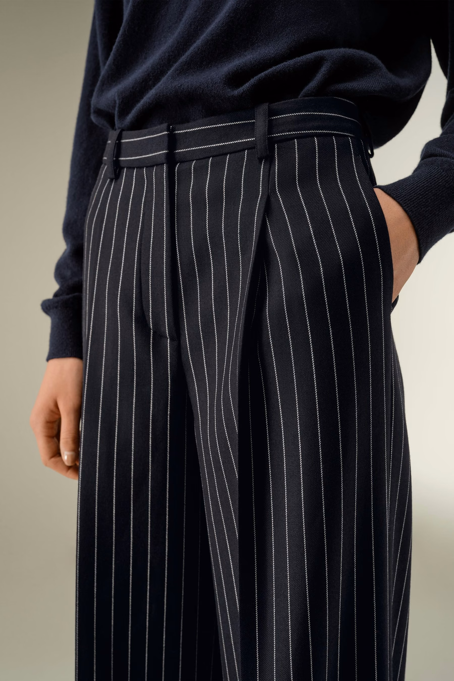 Pantalon à rayures larges en mélange de laine