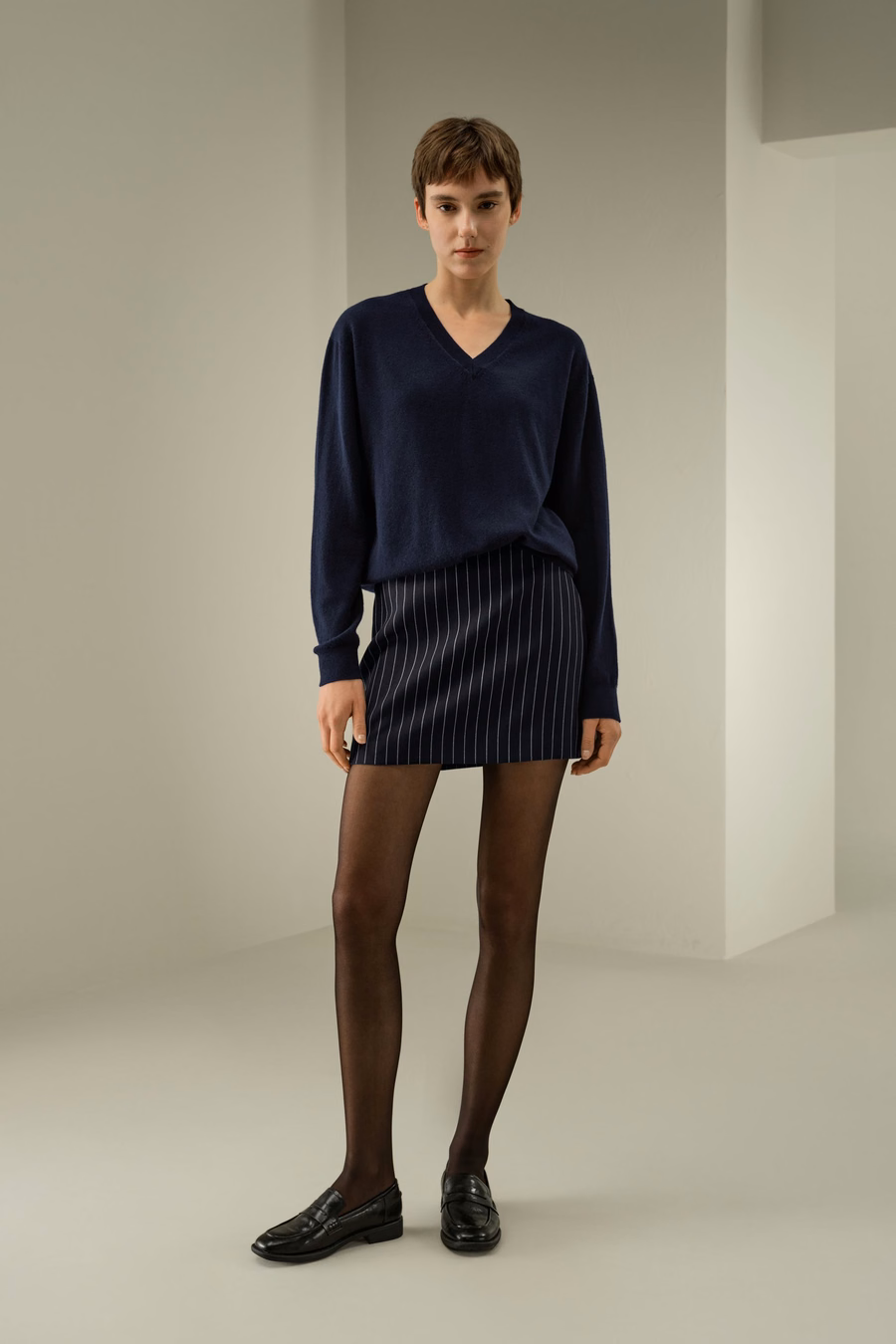 Jupe mini en mélange de laine à rayures Sloane