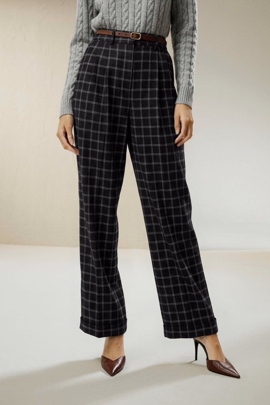 Pantalons de costume en soie-laine à jambes larges