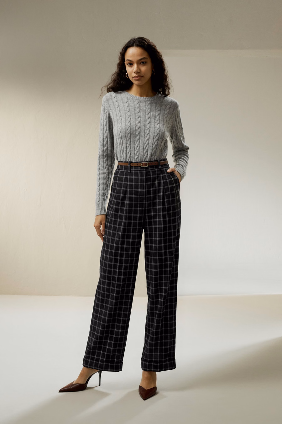 Pantalons de costume en soie-laine à jambes larges