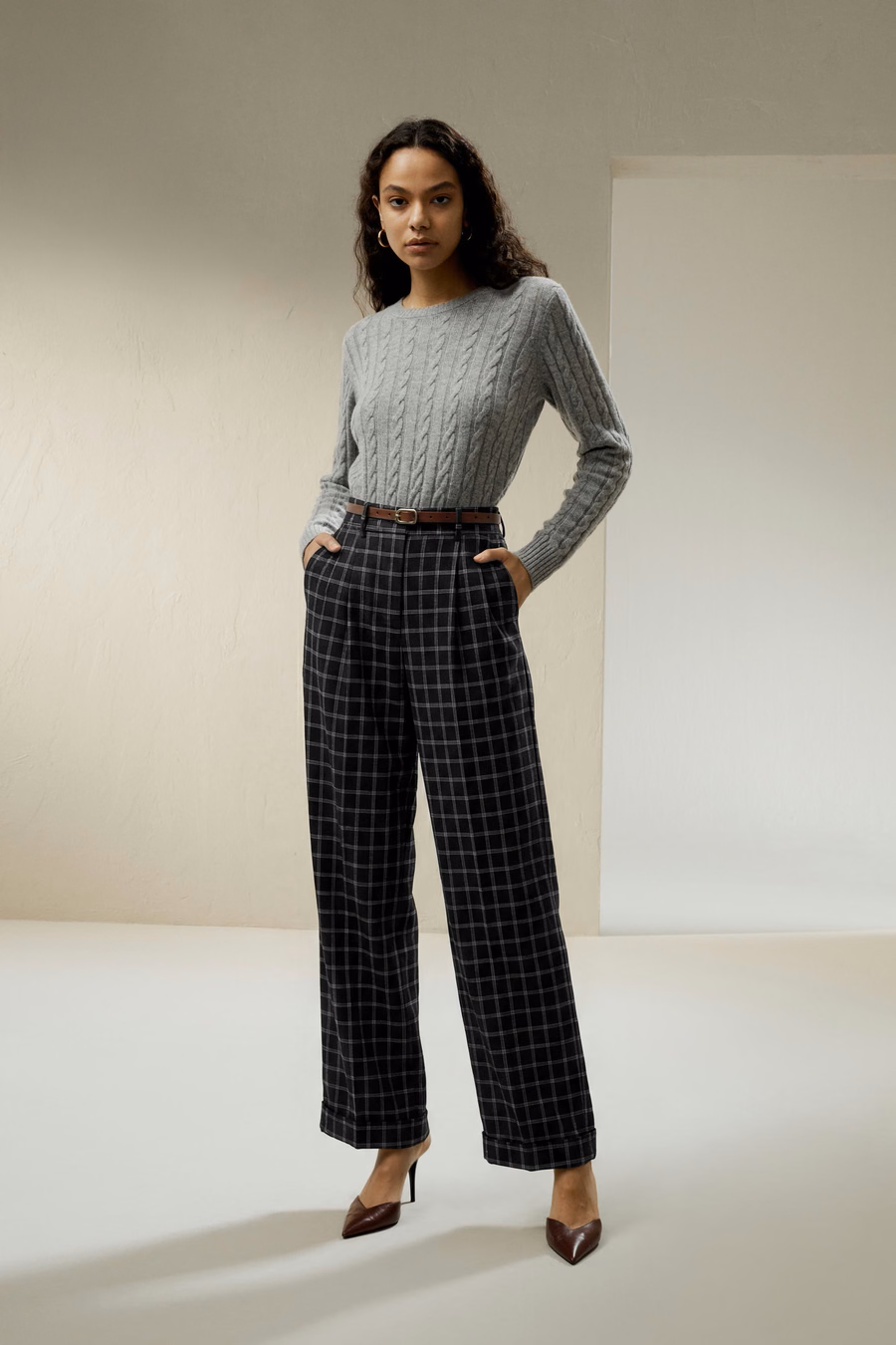 Pantalons de costume en soie-laine à jambes larges