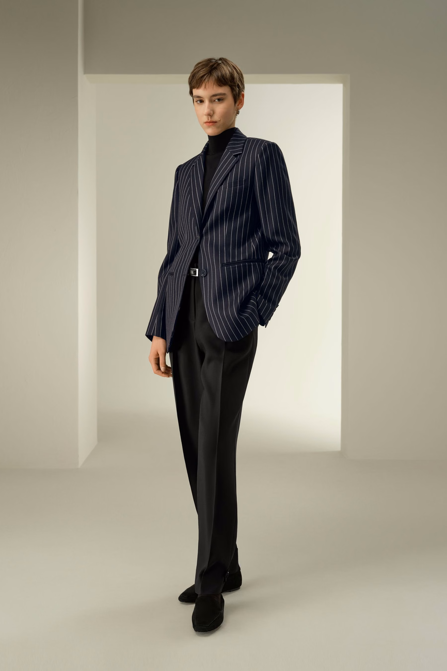 Veste de costume rayée à boutonnage simple