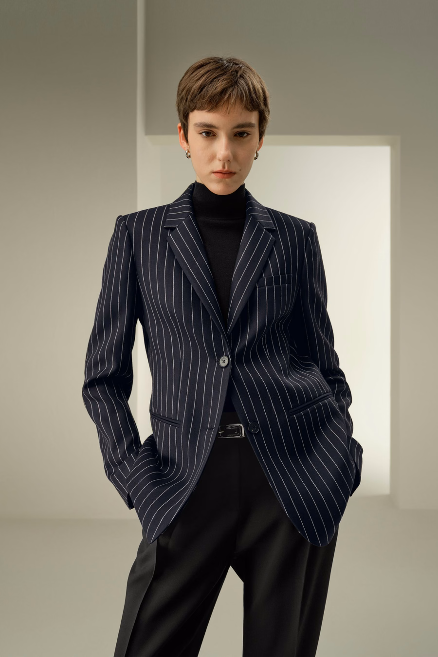 Veste de costume rayée à boutonnage simple