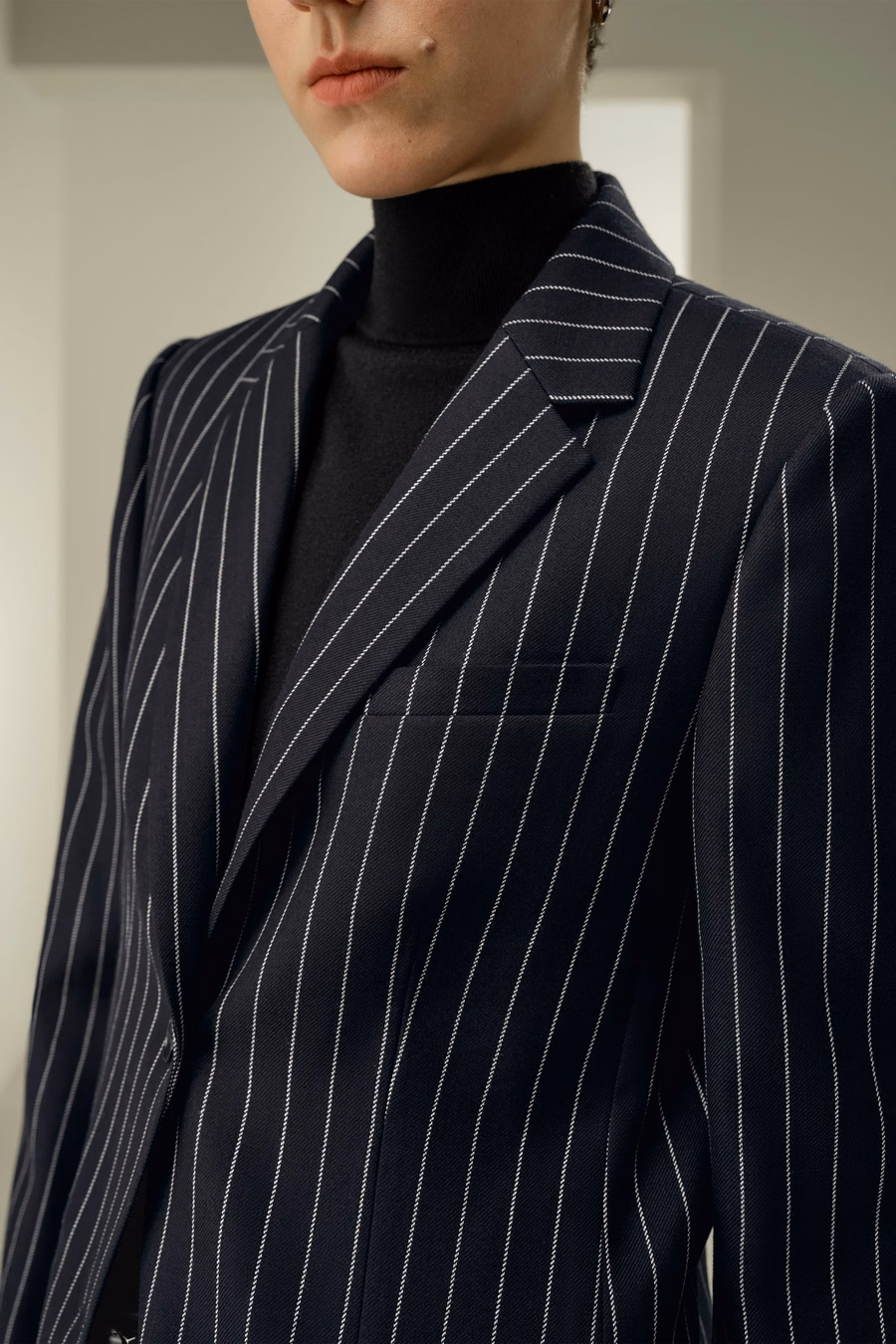 Veste de costume rayée à boutonnage simple