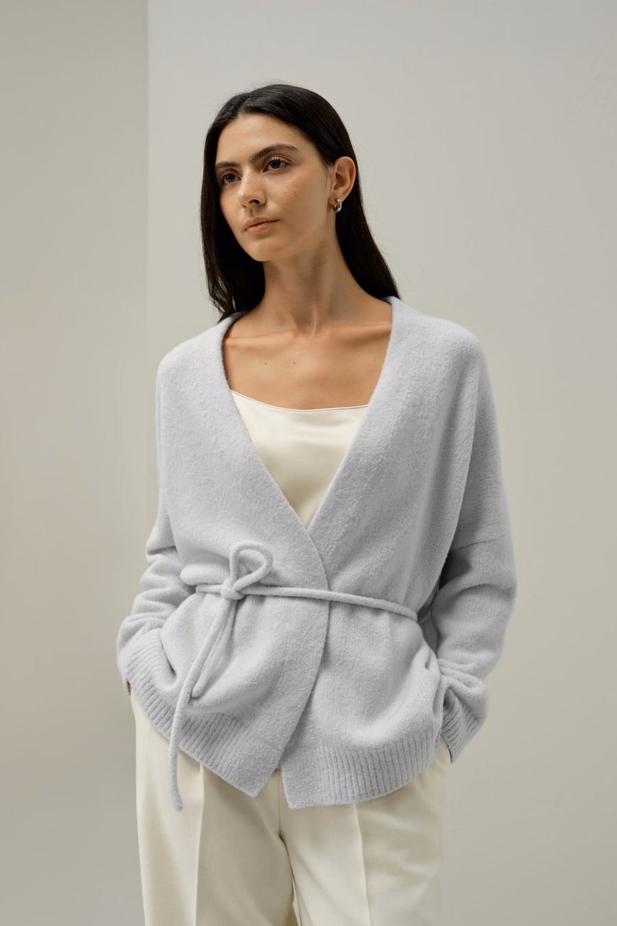 Cardigan en cachemire-soie tricoté bouclé