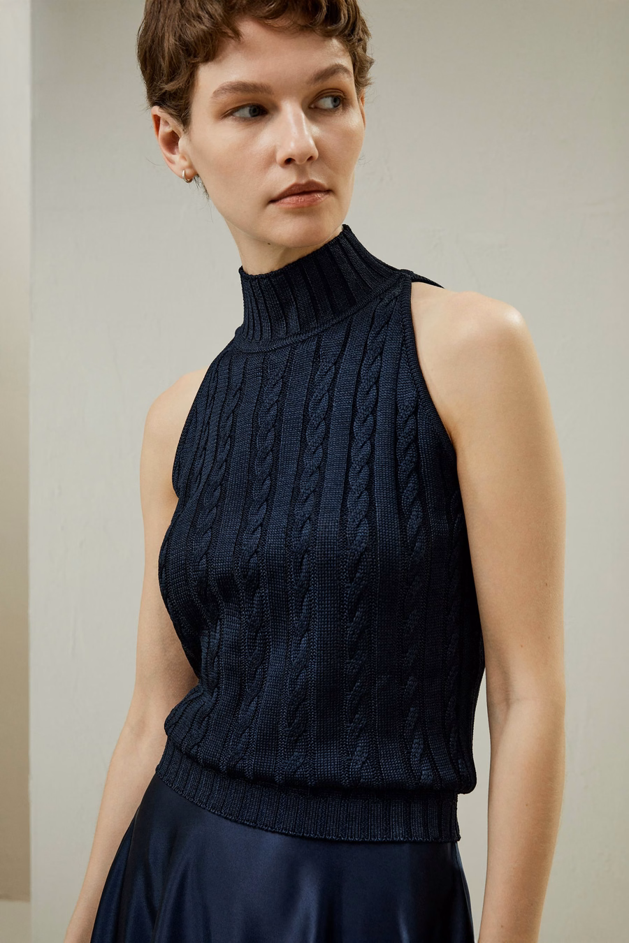 Pull sans manches en soie sauvage