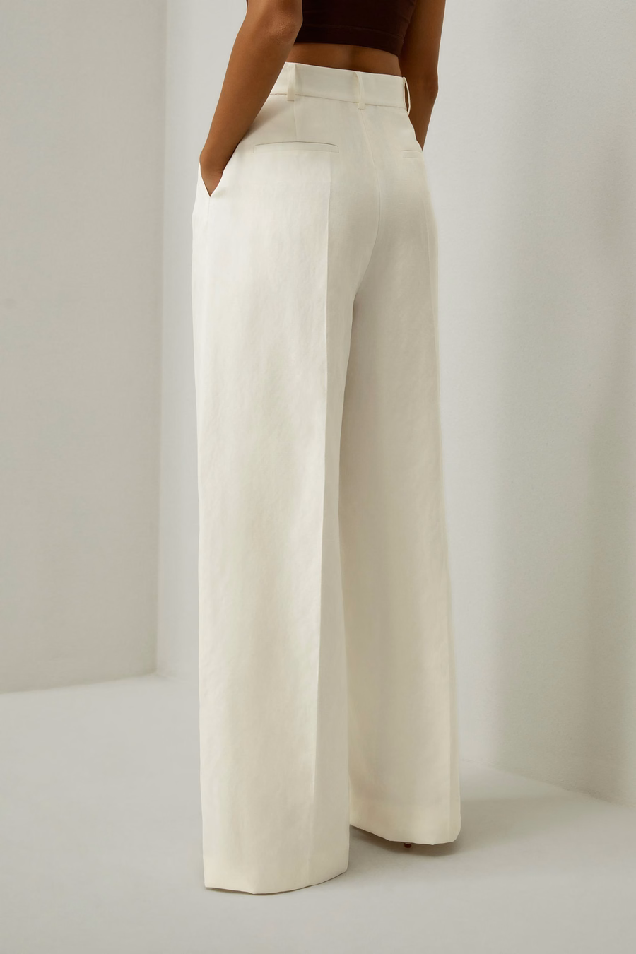 pantalon en soie et lin à plis frontaux