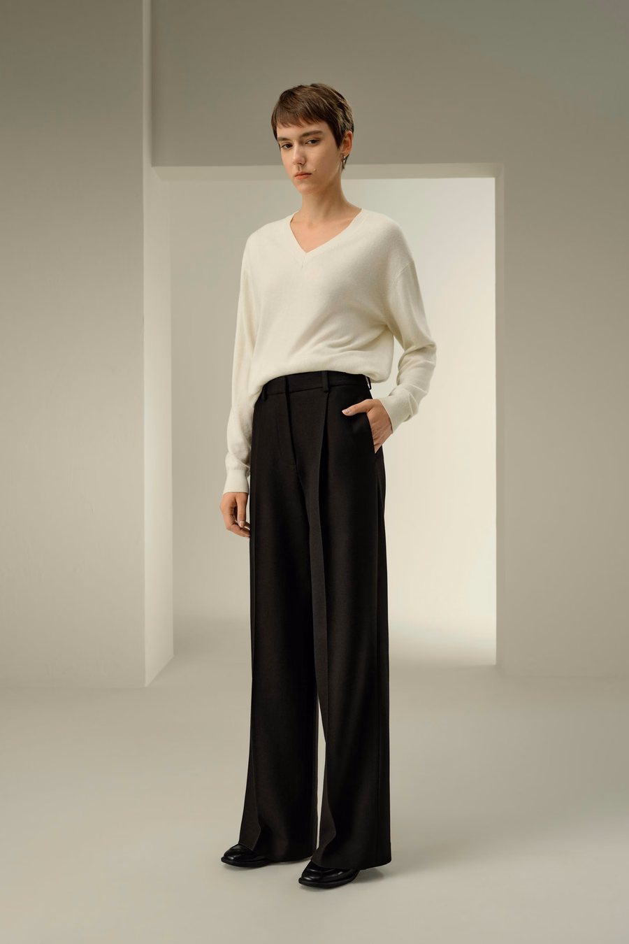 Pantalon en mélange de tweed en soie et laine