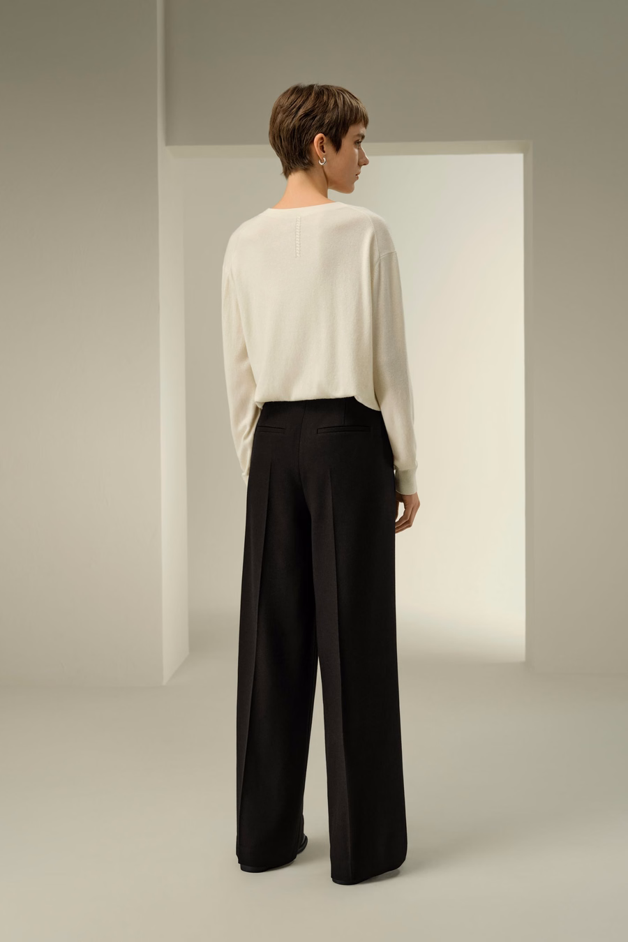 Pantalon en mélange de tweed en soie et laine