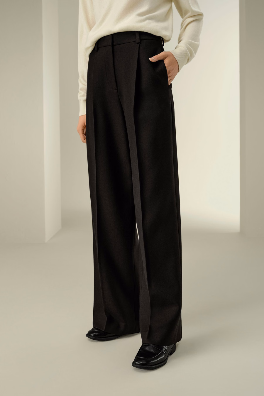 Pantalon en mélange de tweed en soie et laine