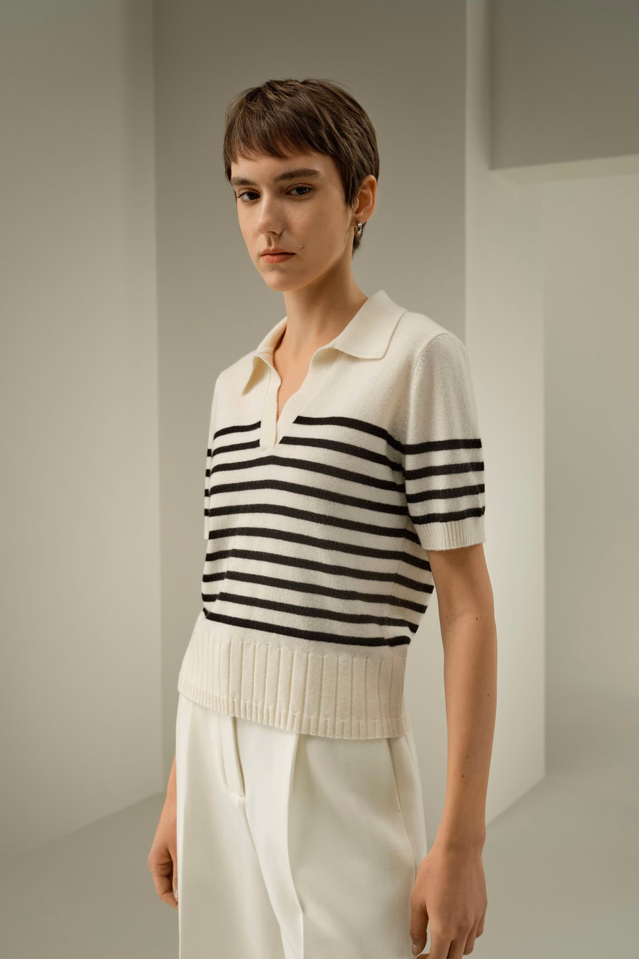 Pull Polo en Cachemire Rayé