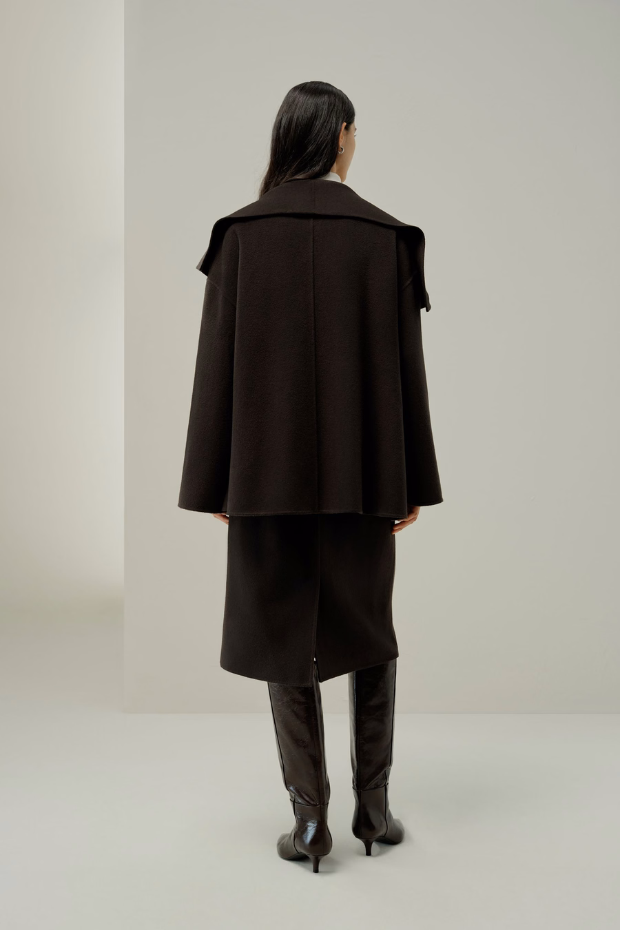 Manteau en Mélange Soie-Laine à Col Convertible