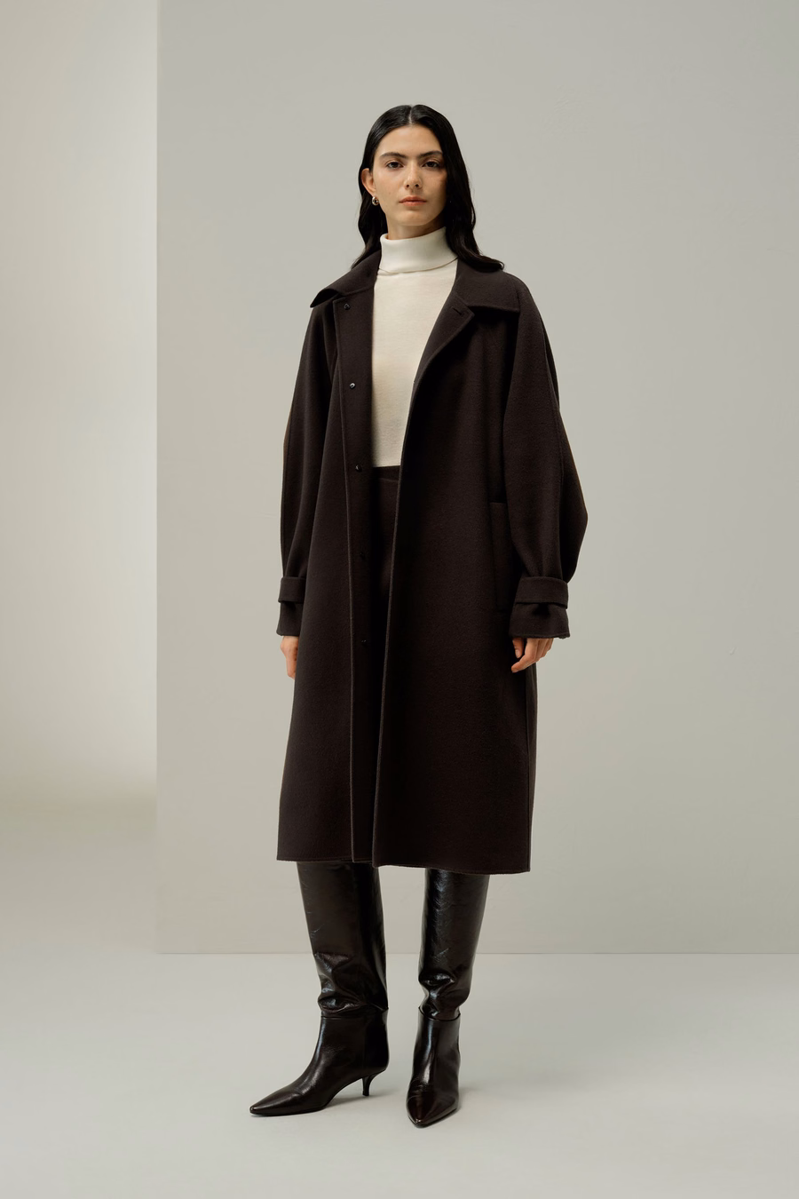 Manteau Oversized en Mélange Soie-Laine Double-Face