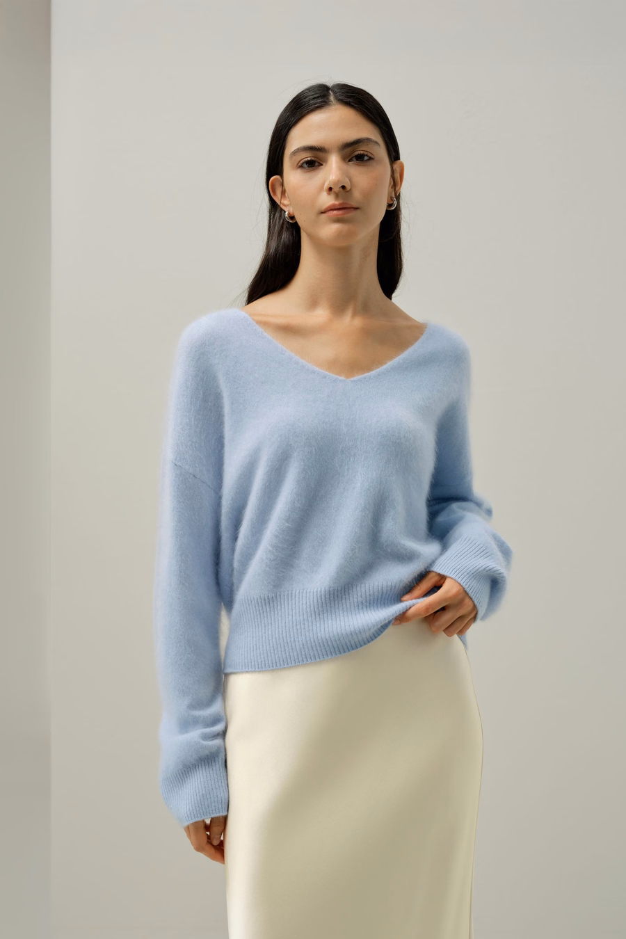 Pull en cachemire à col en V brossé