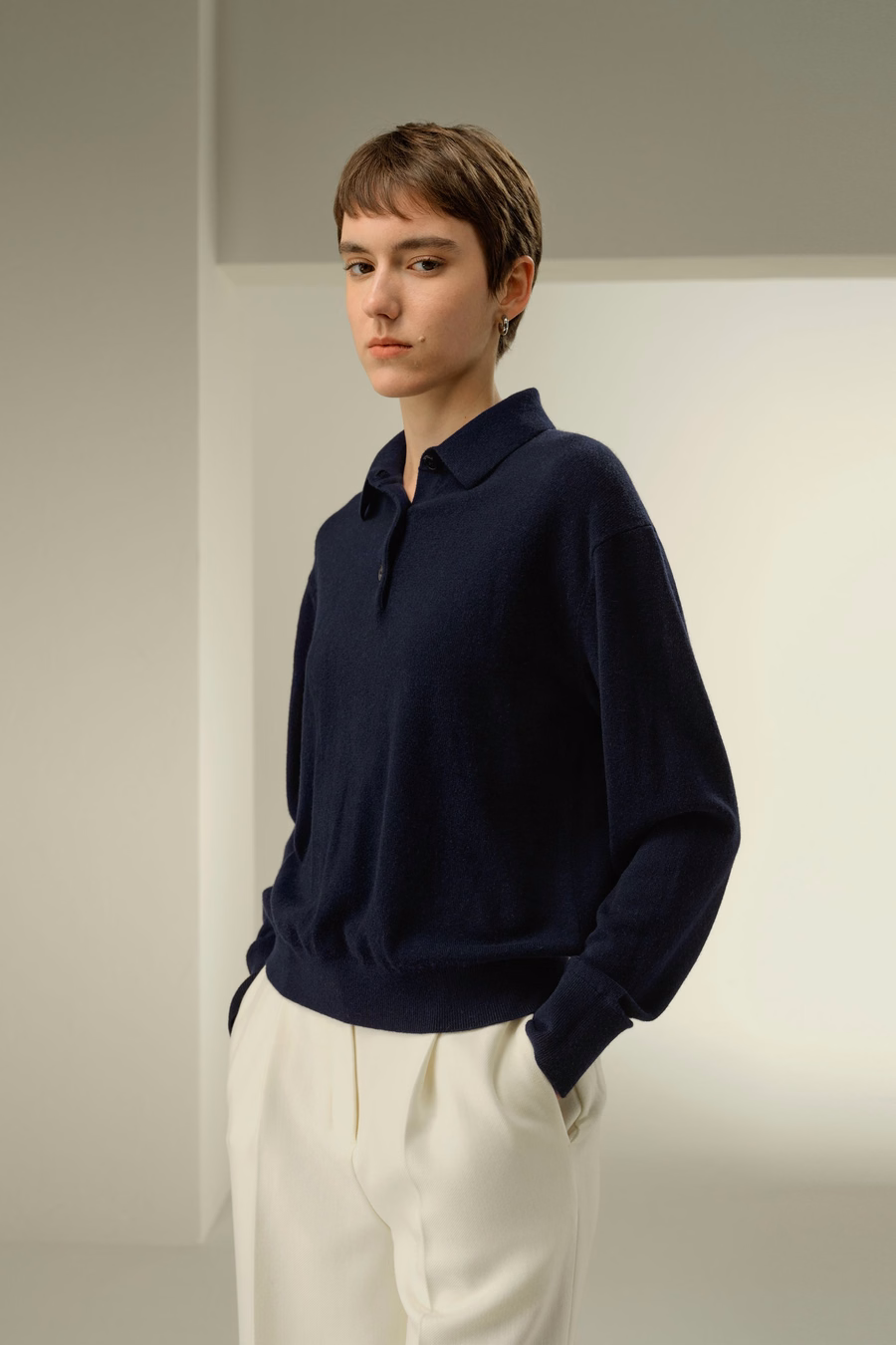 Chemise polo en baby cashmere