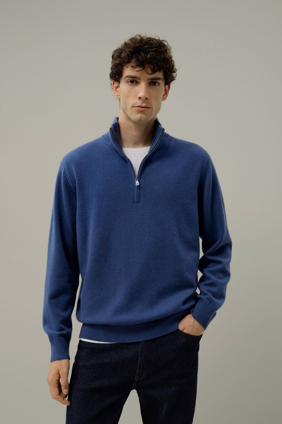 Pull zippé à col montant en mélange de laine
