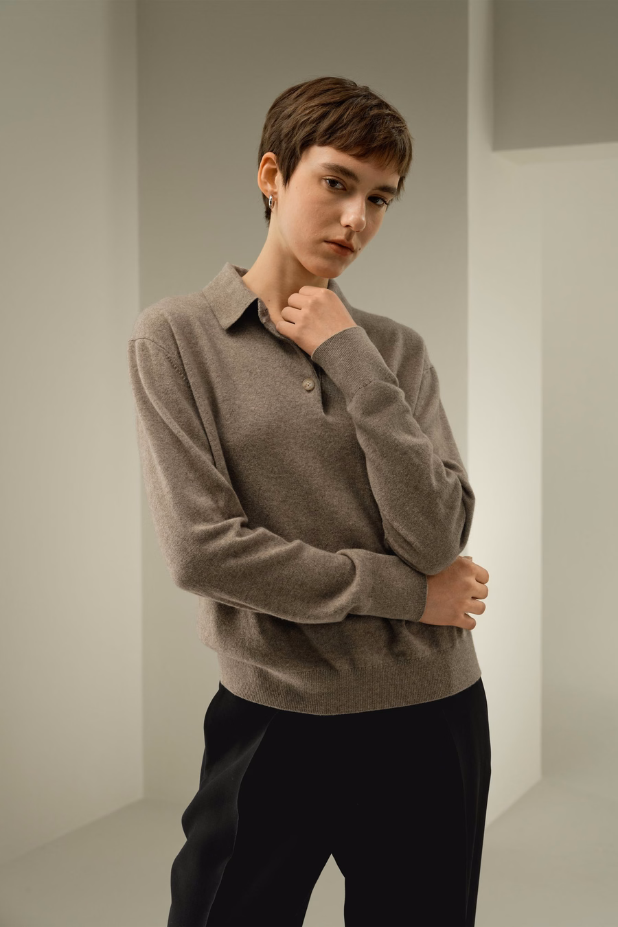 Chemise polo en baby cashmere