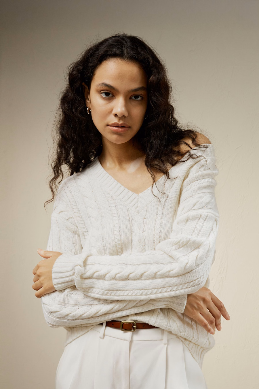 Pull en laine mélangée cachemire en tricot à câbles