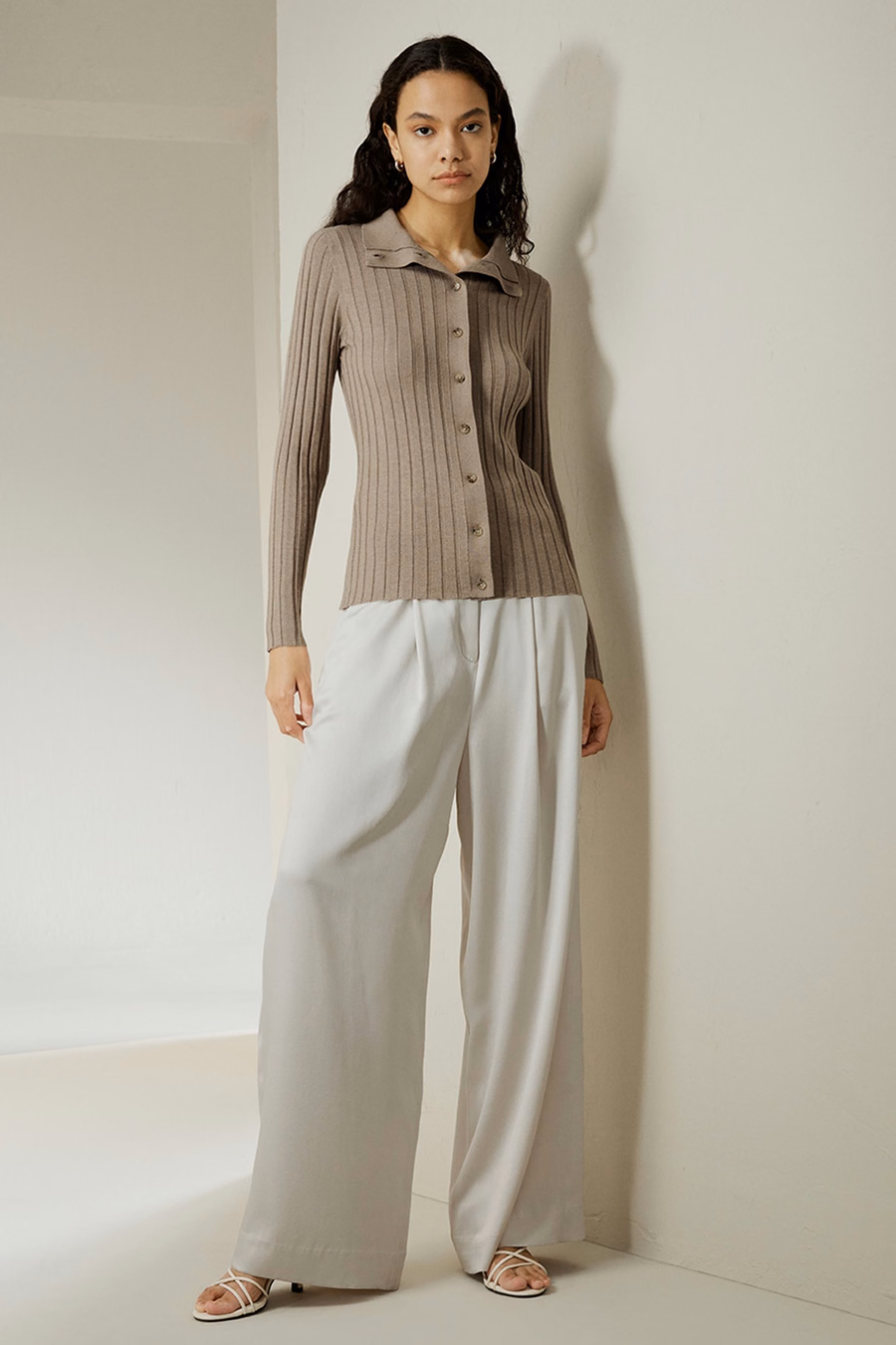 Cardigan en mélange de soie et cachemire côtelé