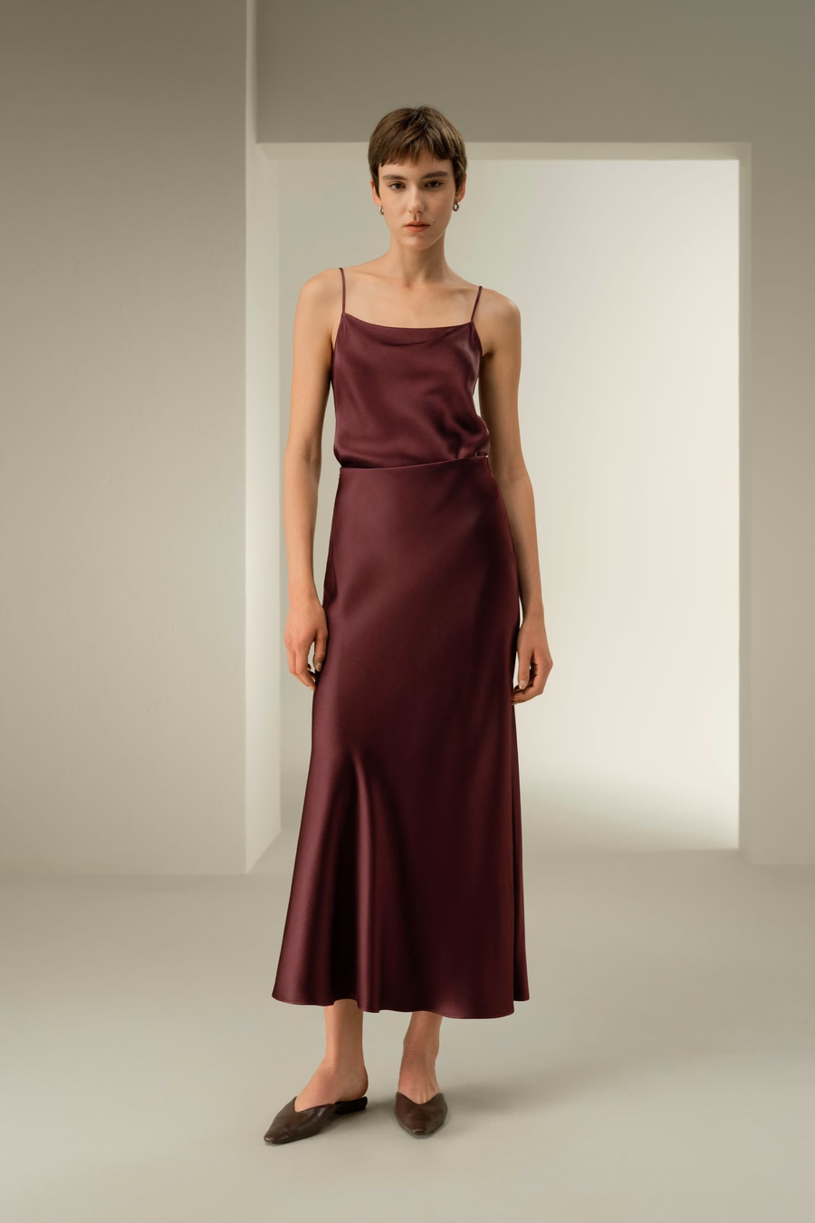 Jupon maxi en soie charmeuse double face