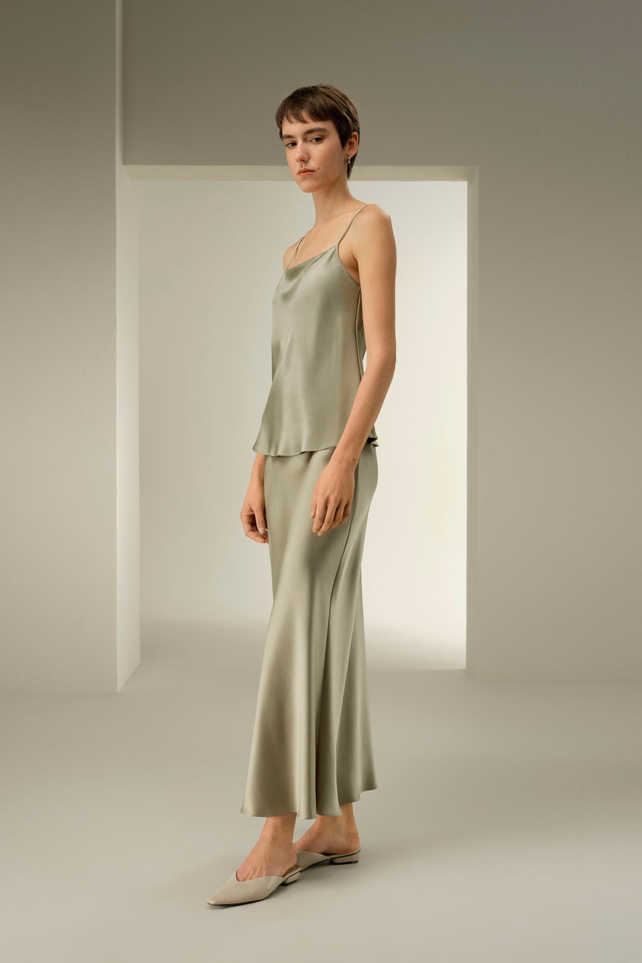 Jupon maxi en soie charmeuse double face