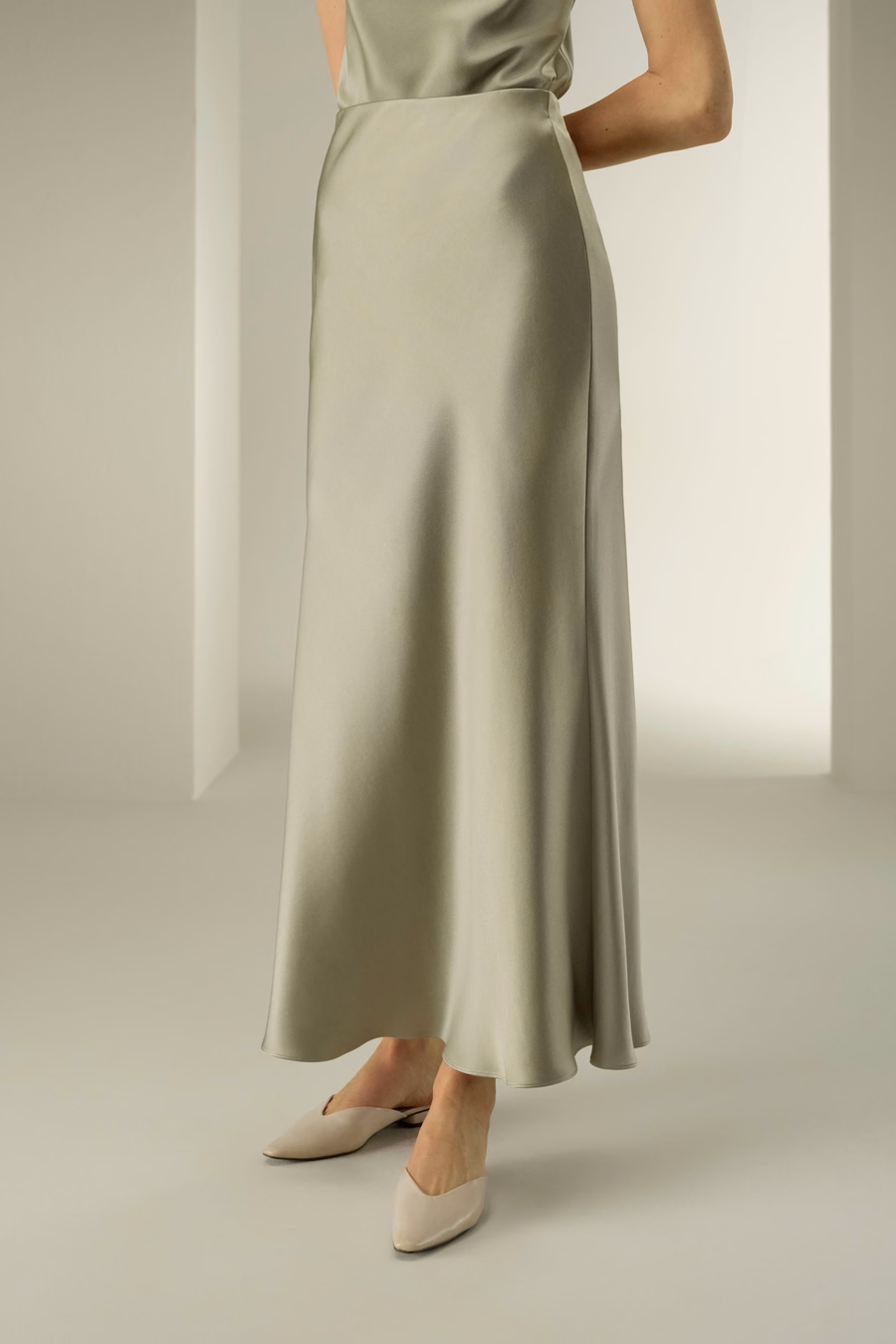 Jupon maxi en soie charmeuse double face