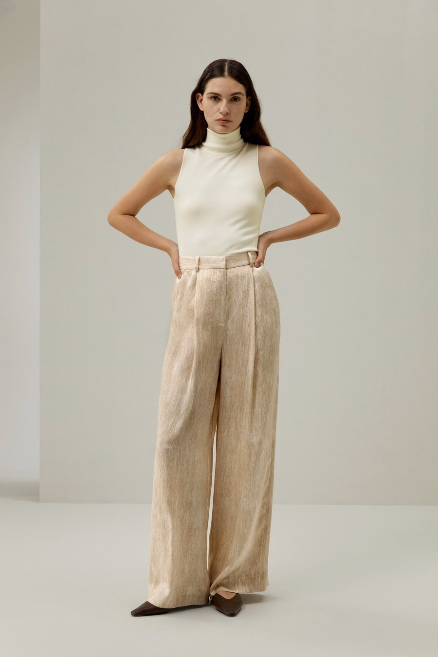 Pantalon en Soie Satinée Perle