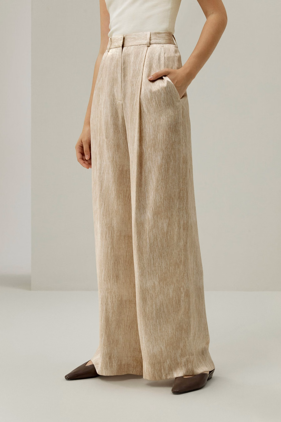 Pantalon en Soie Satinée Perle