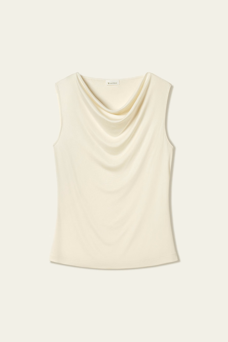 Top sans manches en jersey de soie à encolure à cowl