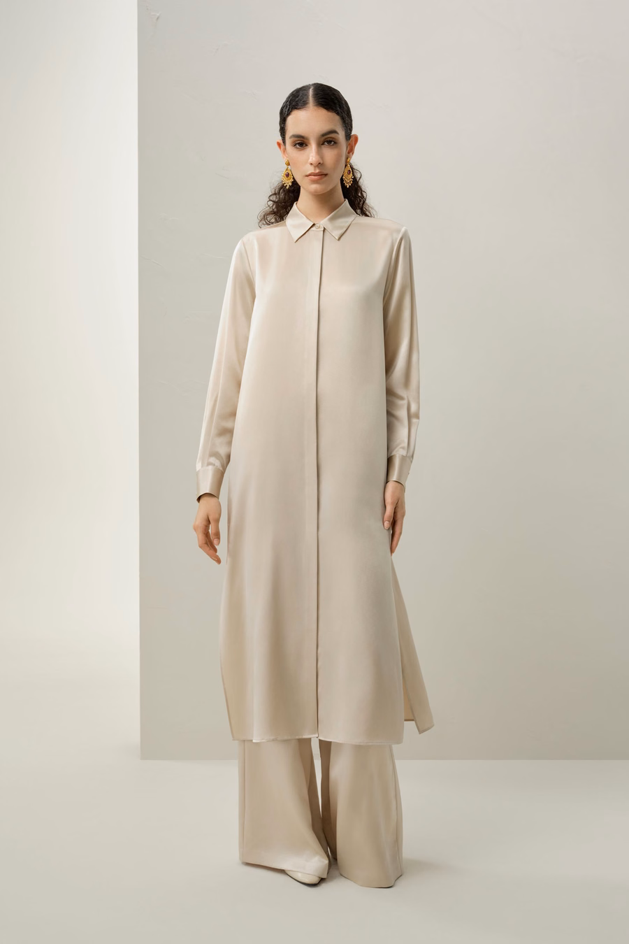 Pantalons larges en soie charmeuse