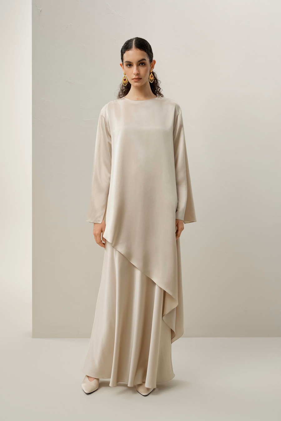 Jupe maxi A-line en soie charmeuse