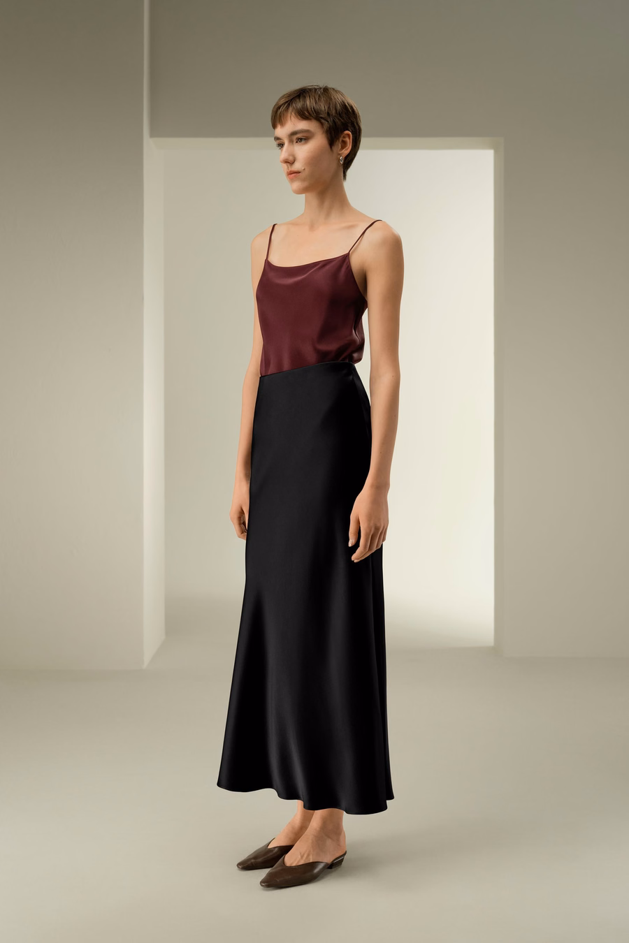 Jupon maxi en soie charmeuse double face