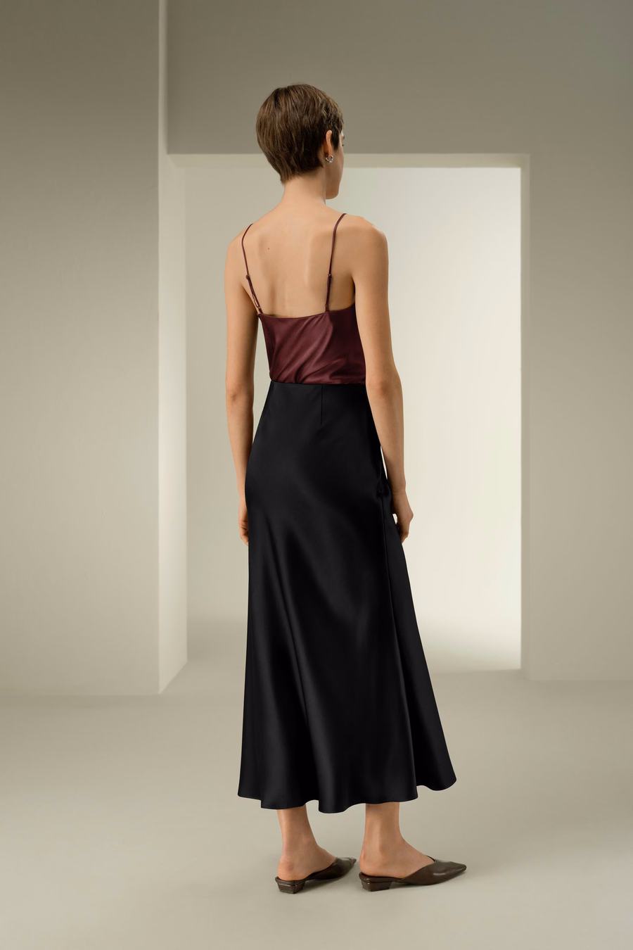 Jupon maxi en soie charmeuse double face