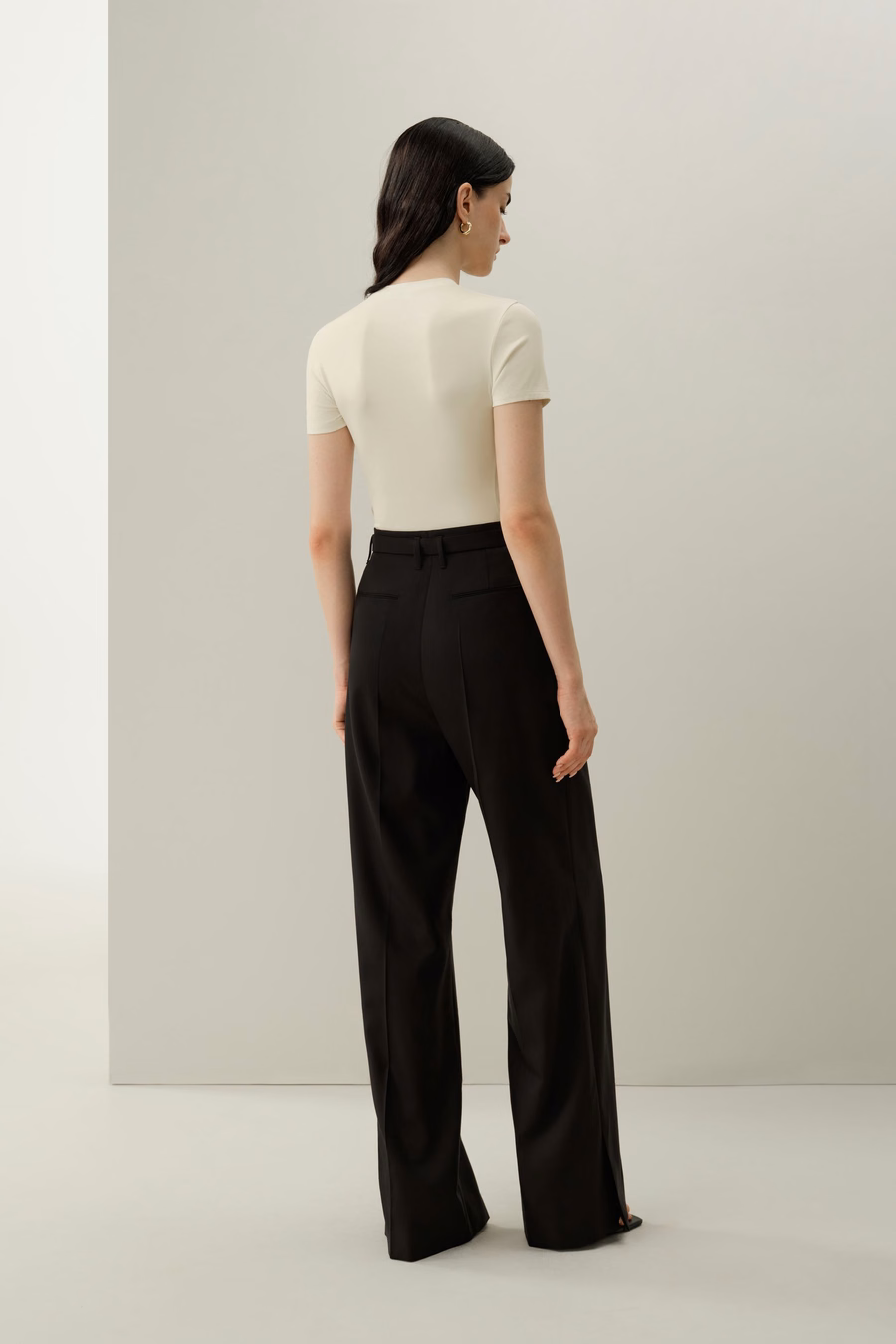 Pantalon large taille haute en laine de soie