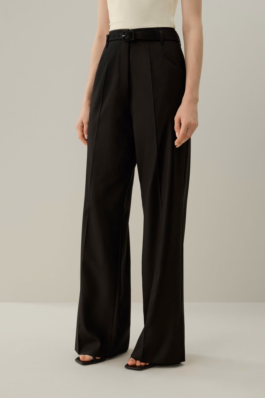 Pantalon large taille haute en laine de soie