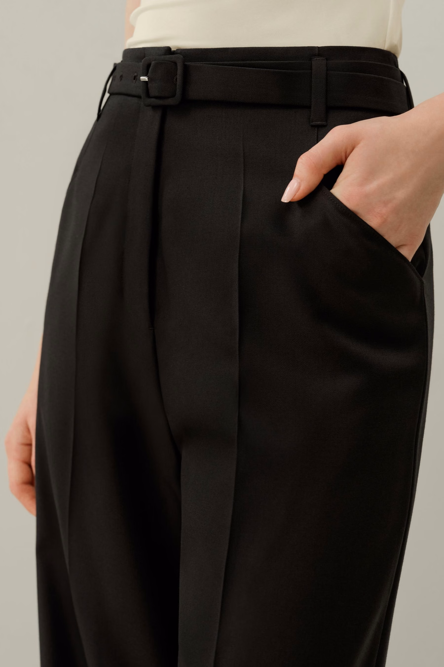 Pantalon large taille haute en laine de soie