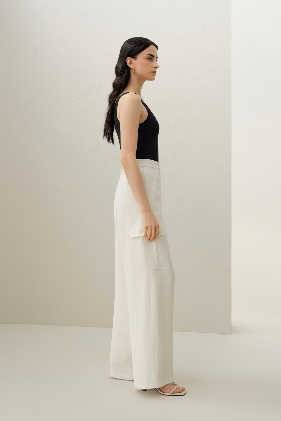 Pantalon Cargo en Crêpe de Soie Blanche
