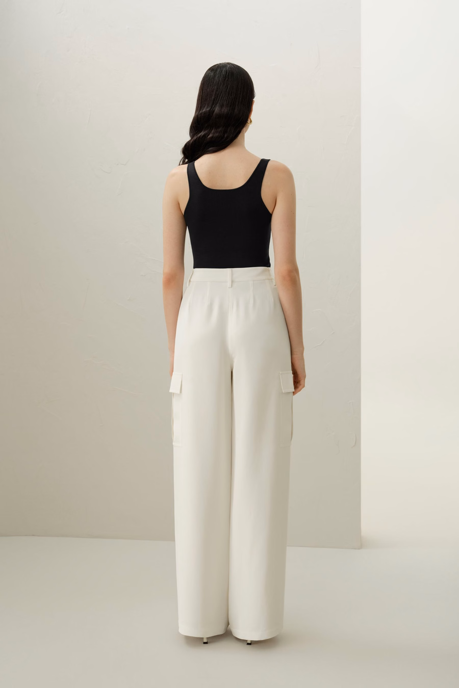Pantalon Cargo en Crêpe de Soie Blanche