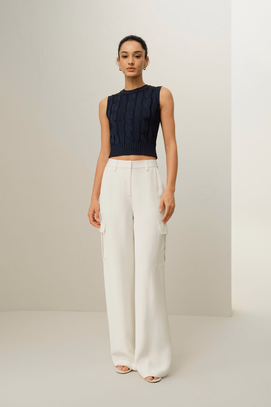 Pantalon Cargo en Crêpe de Soie Blanche