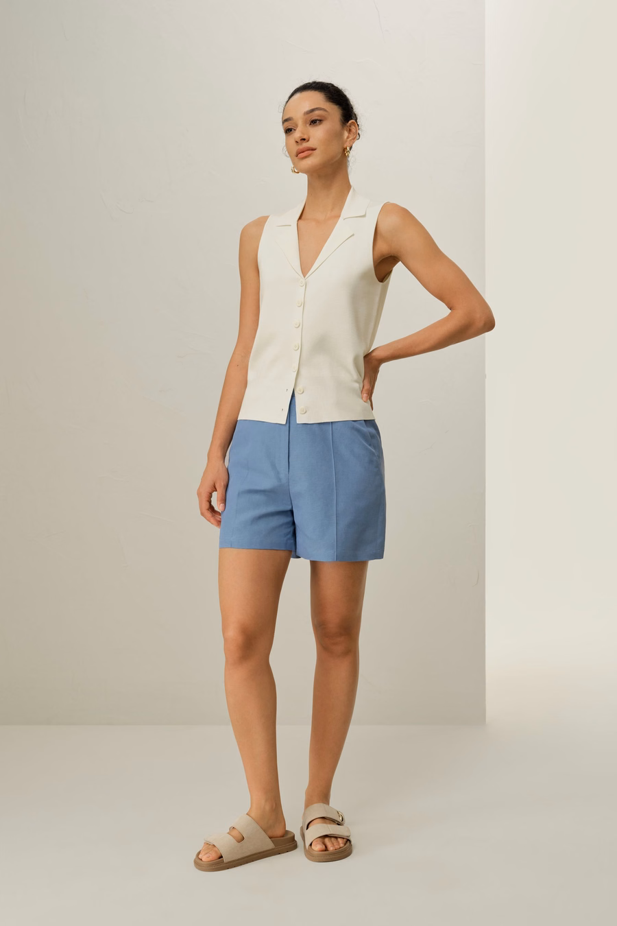 Gilet en soie et viscose à col à revers Milano