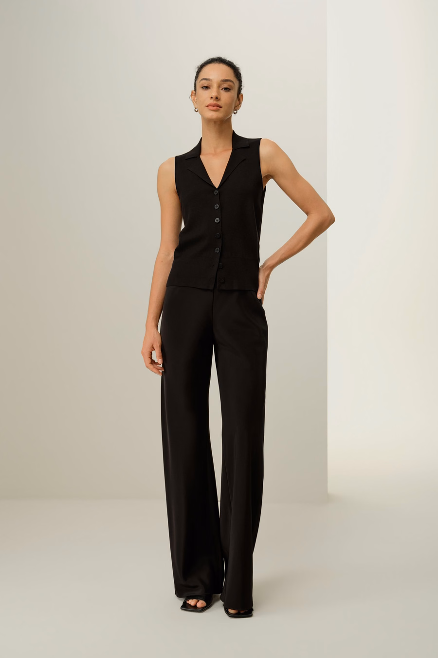 Gilet en soie et viscose à col à revers Milano