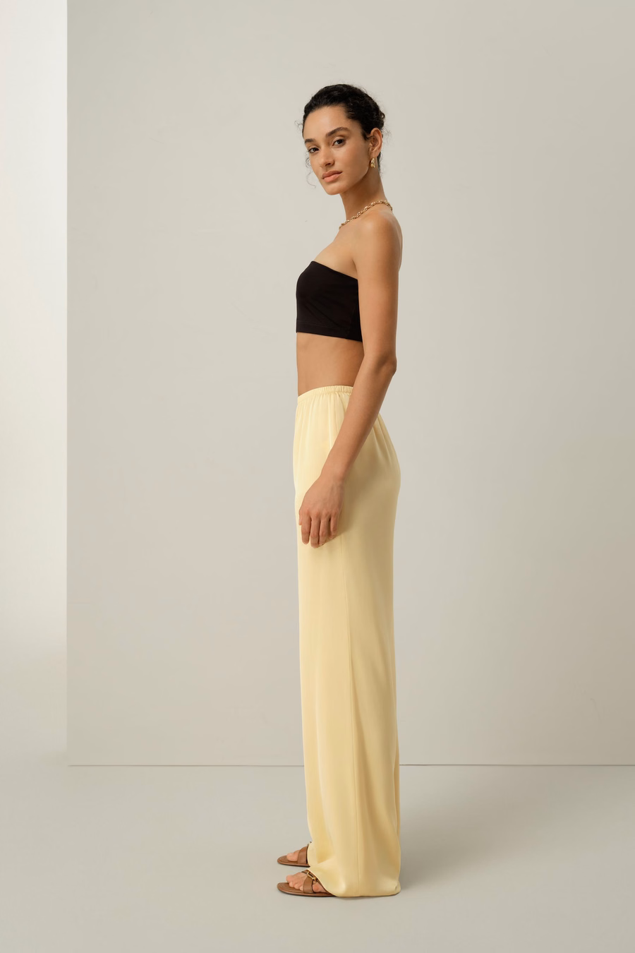 Pantalons droit en georgette de soie extensible