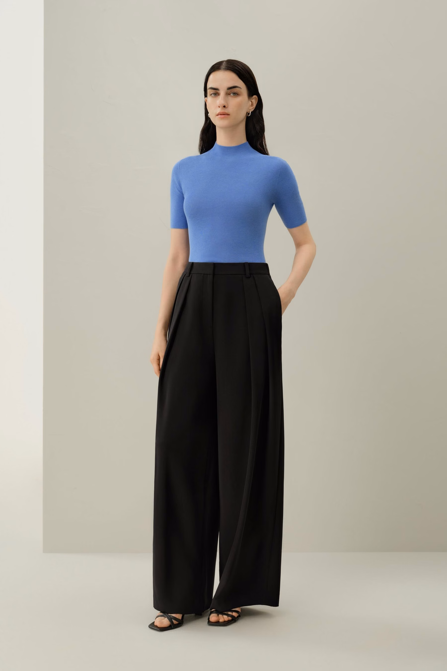 Pantalon large en crépon de soie extensible