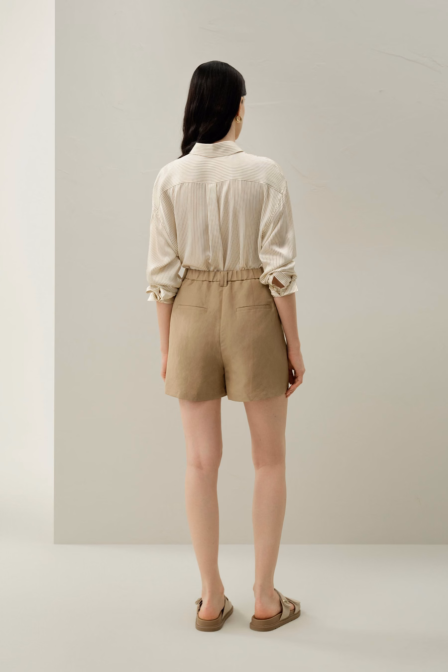 Shorts en soie et lin taille haute