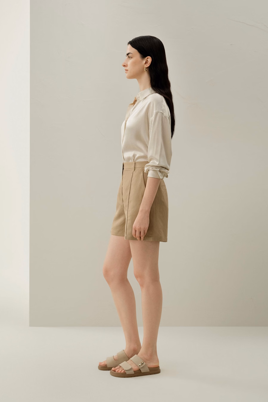 Shorts en soie et lin taille haute