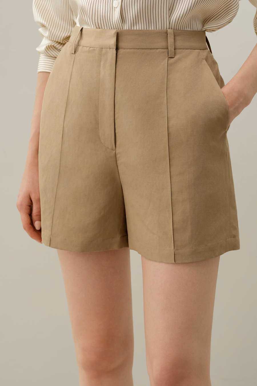 Shorts en soie et lin taille haute